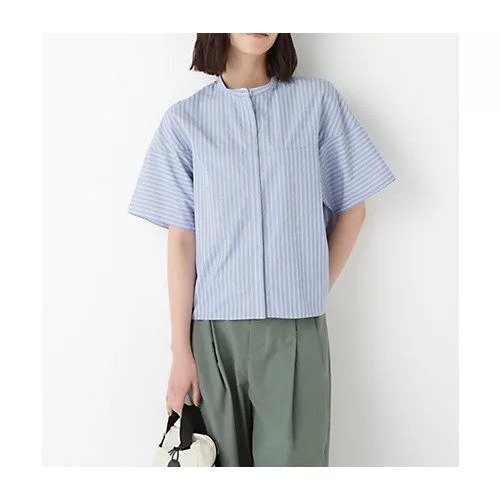 【ヒューマンウーマン/HUMAN WOMAN】のストライプローン6分袖ブラウス インテリア・キッズ・メンズ・レディースファッション・服の通販 founy(ファニー) 　ファッション　Fashion　レディースファッション　Fashion for Women　トップス・カットソー　Cut & Sew Tops　シャツ・ブラウス・オフィスカジュアル　Elegant Blouses & Button-Ups　おすすめ　Recommended / Our Picks　スタンダード　Standard, Basic　ストライプ　Stripe, Striped Pattern　パープル　Purple, Violet　ボトム　Bottoms, Lower Wear　ヨーク　Yoke, Yoke Design　ラウンド　Round, Round Neck　ブルーストライプ|ID: prp329100004624653 ipo3291000000033216022