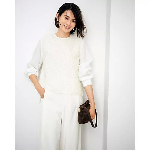 【イーバイエクラ/E by eclat】のシャギージャカード切り替えブラウス 人気、トレンドファッション・服の通販 founy(ファニー) 　ファッション　Fashion　レディースファッション　Fashion for Women　トップス・カットソー　Cut & Sew Tops　シャツ・ブラウス・オフィスカジュアル　Elegant Blouses & Button-Ups　エレガント 上品　Elegant　トレンド　Trend, Trending Now　洗える　Machine Washable　other-2|ID: prp329100004625388 ipo3291000000033616832