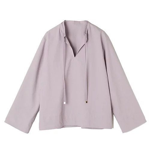 【イーバイエクラ/E by eclat】のバンドカラーキーネックシャツ インテリア・キッズ・メンズ・レディースファッション・服の通販 founy(ファニー) 　ファッション　Fashion　レディースファッション　Fashion for Women　トップス・カットソー　Cut & Sew Tops　シャツ・ブラウス・オフィスカジュアル　Elegant Blouses & Button-Ups　なめらか　Smooth, Silky Texture　タイプライター　Typewriter Fabric, Crisp Cotton　フォルム　Silhouette, Form　洗える　Machine Washable　ライラック|ID: prp329100004625390 ipo3291000000033229861