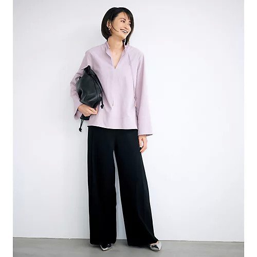 【イーバイエクラ/E by eclat】のバンドカラーキーネックシャツ 人気、トレンドファッション・服の通販 founy(ファニー) 　ファッション　Fashion　レディースファッション　Fashion for Women　トップス・カットソー　Cut & Sew Tops　シャツ・ブラウス・オフィスカジュアル　Elegant Blouses & Button-Ups　なめらか　Smooth, Silky Texture　タイプライター　Typewriter Fabric, Crisp Cotton　フォルム　Silhouette, Form　洗える　Machine Washable　other-2|ID: prp329100004625390 ipo3291000000033616848