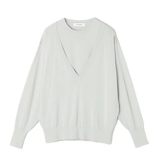 【イーバイエクラ/E by eclat】のディープVネックツインニット インテリア・キッズ・メンズ・レディースファッション・服の通販 founy(ファニー) 　ファッション　Fashion　レディースファッション　Fashion for Women　トップス・カットソー　Cut & Sew Tops　ニット　Knit Tops & Sweaters　Vネックトップス　V-Neck Tops / V-Cut Neckline Shirts　バランス　Balance, Style Balance　洗える　Machine Washable　ライトグレー|ID: prp329100004625405 ipo3291000000035414322