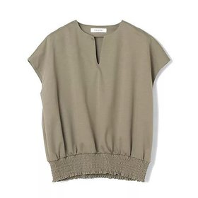 【イーバイエクラ/E by eclat】のキーネック裾ギャザートップス 人気、トレンドファッション・服の通販 founy(ファニー) ファッション Fashion レディースファッション Fashion for Women トップス・カットソー Cut & Sew Tops なめらか Smooth, Silky Texture シャーリング Shirring, Ruched シルケット Silket, Silky Cotton スリーブ Sleeve, Long Sleeve / Short Sleeve フレンチ French, French Style エレガント 上品 Elegant 洗える Machine Washable |ID:prp329100004626290