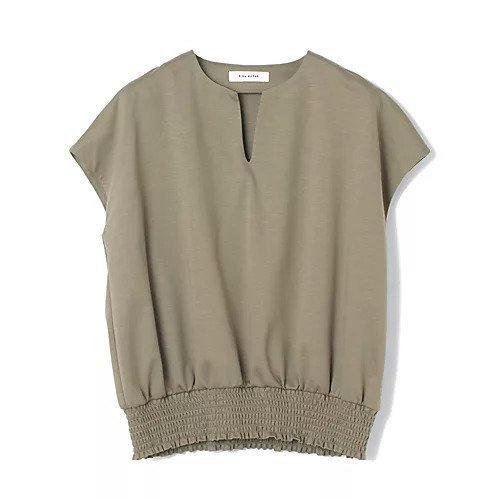 【イーバイエクラ/E by eclat】のキーネック裾ギャザートップス 人気、トレンドファッション・服の通販 founy(ファニー) 　ファッション　Fashion　レディースファッション　Fashion for Women　トップス・カットソー　Cut & Sew Tops　なめらか　Smooth, Silky Texture　シャーリング　Shirring, Ruched　シルケット　Silket, Silky Cotton　スリーブ　Sleeve, Long Sleeve / Short Sleeve　フレンチ　French, French Style　エレガント 上品　Elegant　洗える　Machine Washable　 other-1|ID: prp329100004626290 ipo3291000000033243681