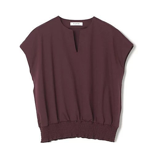 【イーバイエクラ/E by eclat】のキーネック裾ギャザートップス インテリア・キッズ・メンズ・レディースファッション・服の通販 founy(ファニー) 　ファッション　Fashion　レディースファッション　Fashion for Women　トップス・カットソー　Cut & Sew Tops　なめらか　Smooth, Silky Texture　シャーリング　Shirring, Ruched　シルケット　Silket, Silky Cotton　スリーブ　Sleeve, Long Sleeve / Short Sleeve　フレンチ　French, French Style　エレガント 上品　Elegant　洗える　Machine Washable　ボルドー|ID: prp329100004626290 ipo3291000000035431875