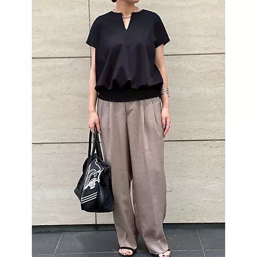 【イーバイエクラ/E by eclat】のキーネック裾ギャザートップス 人気、トレンドファッション・服の通販 founy(ファニー) 　ファッション　Fashion　レディースファッション　Fashion for Women　トップス・カットソー　Cut & Sew Tops　なめらか　Smooth, Silky Texture　シャーリング　Shirring, Ruched　シルケット　Silket, Silky Cotton　スリーブ　Sleeve, Long Sleeve / Short Sleeve　フレンチ　French, French Style　エレガント 上品　Elegant　洗える　Machine Washable　other-2|ID: prp329100004626290 ipo3291000000035431876