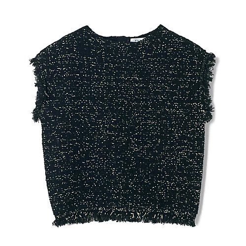 【イーバイエクラ/E by eclat】のツイード風ニットトップス インテリア・キッズ・メンズ・レディースファッション・服の通販 founy(ファニー) 　ファッション　Fashion　レディースファッション　Fashion for Women　トップス・カットソー　Cut & Sew Tops　ニット　Knit Tops & Sweaters　ツイード　Twill, Twill Weave　フリンジ　Fringe, Tassel　エレガント 上品　Elegant　ブラック×ゴールド|ID: prp329100004626305 ipo3291000000035830583