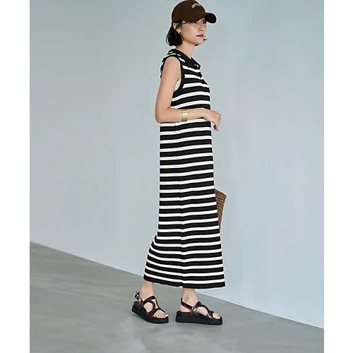 【スタイルデリ/STYLE DELI】のソウバリ襟付きボーダーワンピース 人気、トレンドファッション・服の通販 founy(ファニー) 　ファッション　Fashion　レディースファッション　Fashion for Women　ワンピース　Dresses　インナー　Innerwear　春　Spring　秋　Autumn　キャミソール　Camisole, Spaghetti Strap Top　シンプル　Simple, Minimal　ジャケット　Jacket, Outerwear　スリット　Slit, Slit Detail　ノースリーブ　Sleeveless, No-Sleeve　ベスト　Vest, Waistcoat　ペチコート　Petticoat, Underskirt　ボーダー　Border, Stripe　ポケット　Pocket, Pocket Detail　ロング　Long, Long-Length　夏　Summer　other-3|ID: prp329100004627474 ipo3291000000033260129
