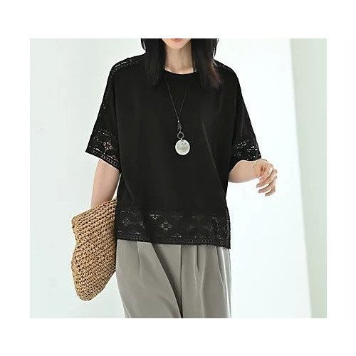 【スタイルデリ/STYLE DELI】の【BLK001】レースパッチワークカットソー インテリア・キッズ・メンズ・レディースファッション・服の通販 founy(ファニー) 　ファッション　Fashion　レディースファッション　Fashion for Women　トップス・カットソー　Cut & Sew Tops　カットソー・ベーシックTシャツ　Cut-and-Sewn Tops / Stretch Tees & Basics　カットソー　Cut and Sewn Top　シアー　Sheer, See-Through　スリット　Slit, Slit Detail　定番　Standard, Basic Item　なめらか　Smooth, Silky Texture　バランス　Balance, Style Balance　フィット　Fit, Slim Fit　ベーシック　Basic, Essential　ボックス　Boxy, Box Shape　リラックス　Relax, Relaxed Fit　レース　Lace, Lace Fabric　冬　Winter / This Winter　おすすめ　Recommended / Our Picks　旅行　Travel　エレガント 上品　Elegant　ブラック|ID: prp329100004629394 ipo3291000000033286171