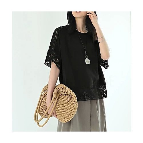 【スタイルデリ/STYLE DELI】の【BLK001】レースパッチワークカットソー 人気、トレンドファッション・服の通販 founy(ファニー) 　ファッション　Fashion　レディースファッション　Fashion for Women　トップス・カットソー　Cut & Sew Tops　カットソー・ベーシックTシャツ　Cut-and-Sewn Tops / Stretch Tees & Basics　カットソー　Cut and Sewn Top　シアー　Sheer, See-Through　スリット　Slit, Slit Detail　定番　Standard, Basic Item　なめらか　Smooth, Silky Texture　バランス　Balance, Style Balance　フィット　Fit, Slim Fit　ベーシック　Basic, Essential　ボックス　Boxy, Box Shape　リラックス　Relax, Relaxed Fit　レース　Lace, Lace Fabric　冬　Winter / This Winter　おすすめ　Recommended / Our Picks　旅行　Travel　エレガント 上品　Elegant　other-2|ID: prp329100004629394 ipo3291000000033286173