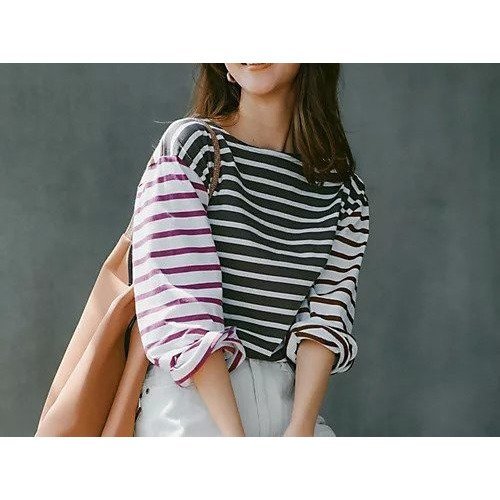 【ルミノア/Le minor】の【HPS別注】JEANNE 人気、トレンドファッション・服の通販 founy(ファニー) 　ファッション　Fashion　レディースファッション　Fashion for Women　洗える　Machine Washable　ショルダー　Shoulder, Shoulder Strap　ストライプ　Stripe, Striped Pattern　ドロップ　Drop Shoulder, Dropped Style　パープル　Purple, Violet　フィット　Fit, Slim Fit　フロント　Front, Front Design　ベーシック　Basic, Essential　ボーダー　Border, Stripe　別注　Limited Edition, Custom Order　other-2|ID: prp329100004632790 ipo3291000000033341534