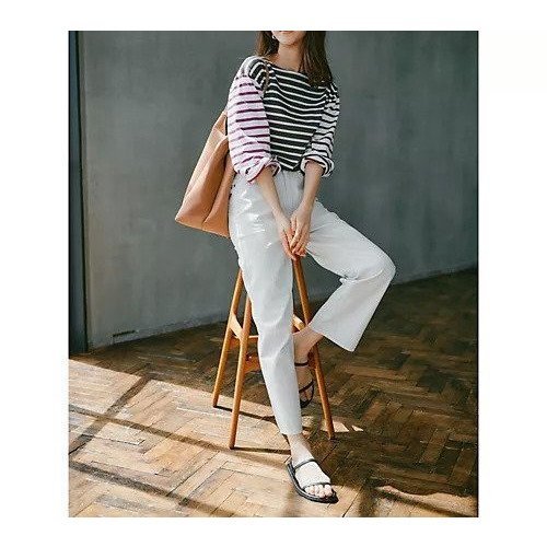 【ルミノア/Le minor】の【HPS別注】JEANNE 人気、トレンドファッション・服の通販 founy(ファニー) 　ファッション　Fashion　レディースファッション　Fashion for Women　洗える　Machine Washable　ショルダー　Shoulder, Shoulder Strap　ストライプ　Stripe, Striped Pattern　ドロップ　Drop Shoulder, Dropped Style　パープル　Purple, Violet　フィット　Fit, Slim Fit　フロント　Front, Front Design　ベーシック　Basic, Essential　ボーダー　Border, Stripe　別注　Limited Edition, Custom Order　other-3|ID: prp329100004632790 ipo3291000000033341536