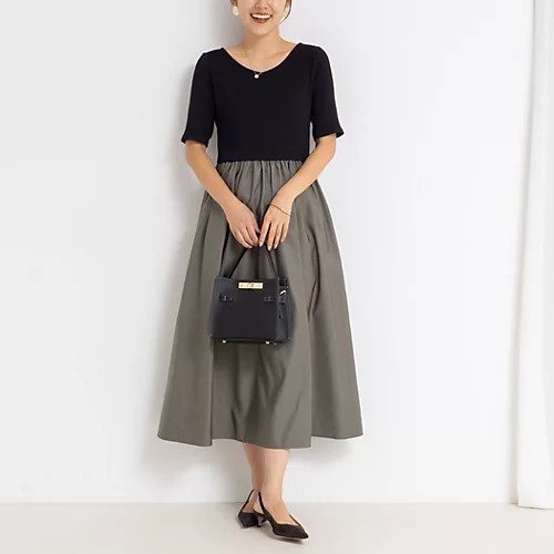 【ノーリーズソフィー/NOLLEY'S sophi】のウォッシャブルカット タフタドッキングワンピース インテリア・キッズ・メンズ・レディースファッション・服の通販 founy(ファニー) 　ファッション　Fashion　レディースファッション　Fashion for Women　ワンピース　Dresses　2025年　2025　2025-2026秋冬・A/W　Autumn/Winter 2025–26 AW25–26　おすすめ　Recommended / Our Picks　タフタ　Taffeta, Structured Fabric　テレコ　Ribbed, Rib Stitch　ドッキング　Docking, Mixed Material　フィット　Fit, Slim Fit　フレア　Flare, Flared　ブライト　Bright, Shiny　切替　Switching, Contrast Panel　ビジネス 仕事 通勤　Business / Work / Commuting　オリーブ|ID: prp329100004632860 ipo3291000000033342067