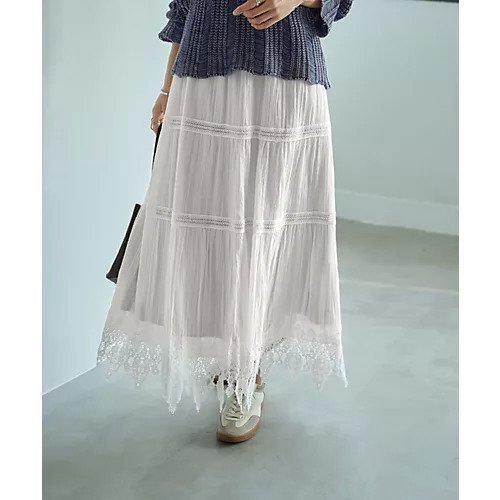 【スタイルデリ/STYLE DELI】の【LUXE】コットンレースギャザーロングスカート インテリア・キッズ・メンズ・レディースファッション・服の通販 founy(ファニー) 　ファッション　Fashion　レディースファッション　Fashion for Women　スカート　Skirts　ロングスカート　Long Skirts / Maxi & Midi Skirts　ギャザー　Gathered, Ruffled　切替　Switching, Contrast Panel　スウェット / スエット　Sweatshirt, Sweatwear　スカラップ　Scallop, Scalloped Edge　ストライプ　Stripe, Striped Pattern　タイツ　Tights, Legwear　タンク　Tank Top, Sleeveless Top　ダウン　Down, Puffer　ティアード　Tiered, Tiered Style　バランス　Balance, Style Balance　フラット　Flat, Flat Shoes　フレア　Flare, Flared　ポケット　Pocket, Pocket Detail　ラグジュアリー　Luxury, Elegant　ランダム　Random, Irregular　レース　Lace, Lace Fabric　ロング　Long, Long-Length　夏　Summer　ホワイト|ID: prp329100004633607 ipo3291000000033356384