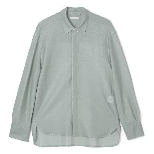 【カナコ サカイ/KANAKO SAKAI】のMETALLIC JERSEY SHIRT インテリア・キッズ・メンズ・レディースファッション・服の通販 founy(ファニー) 　ファッション　Fashion　レディースファッション　Fashion for Women　トップス・カットソー　Cut & Sew Tops　シャツ・ブラウス・オフィスカジュアル　Elegant Blouses & Button-Ups　2025年　2025　2025-2026秋冬・A/W　Autumn/Winter 2025–26 AW25–26　シェイプ　Shape, Slim Fit　シンプル　Simple, Minimal　フロント　Front, Front Design　ラウンド　Round, Round Neck　L.GREEN|ID: prp329100004636034 ipo3291000000033394172