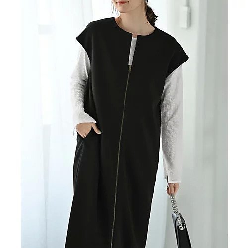 【スタイルデリ/STYLE DELI】の【Kana Oyama BLK001】ジップジレワンピース/DELI size インテリア・キッズ・メンズ・レディースファッション・服の通販 founy(ファニー) 　ファッション　Fashion　レディースファッション　Fashion for Women　アウター　Coat / Outerwear Collection　インナー　Innerwear　カットソー　Cut and Sewn Top　コラボ　Collaboration, Collab　ジョーゼット　Georgette, Semi-Sheer Fabric　スタイリッシュ　Stylish, Fashionable　ストレッチ　Stretch, Stretchy Fabric　スリット　Slit, Slit Detail　スリーブ　Sleeve, Long Sleeve / Short Sleeve　タートル　Turtleneck, Turtle Collar　ダブル　Double, Double-Breasted　定番　Standard, Basic Item　バルーン　Balloon, Balloon Silhouette　フロント　Front, Front Design　ロング　Long, Long-Length　おすすめ　Recommended / Our Picks　旅行　Travel　ブラック|ID: prp329100004641673 ipo3291000000033474796