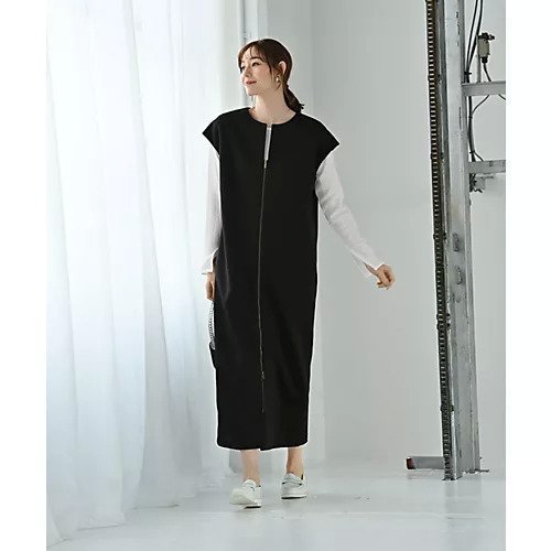 【スタイルデリ/STYLE DELI】の【Kana Oyama BLK001】ジップジレワンピース/DELI size 人気、トレンドファッション・服の通販 founy(ファニー) 　ファッション　Fashion　レディースファッション　Fashion for Women　アウター　Coat / Outerwear Collection　インナー　Innerwear　カットソー　Cut and Sewn Top　コラボ　Collaboration, Collab　ジョーゼット　Georgette, Semi-Sheer Fabric　スタイリッシュ　Stylish, Fashionable　ストレッチ　Stretch, Stretchy Fabric　スリット　Slit, Slit Detail　スリーブ　Sleeve, Long Sleeve / Short Sleeve　タートル　Turtleneck, Turtle Collar　ダブル　Double, Double-Breasted　定番　Standard, Basic Item　バルーン　Balloon, Balloon Silhouette　フロント　Front, Front Design　ロング　Long, Long-Length　おすすめ　Recommended / Our Picks　旅行　Travel　other-2|ID: prp329100004641673 ipo3291000000033474797