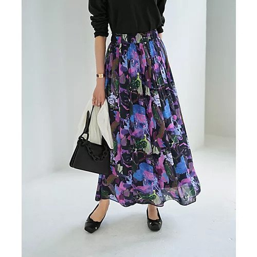 【スタイルデリ/STYLE DELI】の【LUXE】リゾートフラワー柄フレアスカート インテリア・キッズ・メンズ・レディースファッション・服の通販 founy(ファニー) 　ファッション　Fashion　レディースファッション　Fashion for Women　スカート　Skirts　Aライン・フレアスカート　A-Line & Flared Skirts　イエロー　Yellow　ストライプ　Stripe, Striped Pattern　スニーカー　Sneakers, Trainers　スリット　Slit, Slit Detail　パターン　Pattern, Design Print　パープル　Purple, Violet　フィット　Fit, Slim Fit　フラワー　Flower, Floral　フレア　Flare, Flared　プリーツ　Pleats, Pleated　ポケット　Pocket, Pocket Detail　ミックス　Mix, Mixed Style　リゾート　Resort, Vacation Style　ループ　Loop, Loop Knit　ワイド　Wide, Wide Fit　冬　Winter / This Winter　A/W・秋冬　Autumn/Winter　夏　Summer　ブラックミックス|ID: prp329100004642610 ipo3291000000033487555