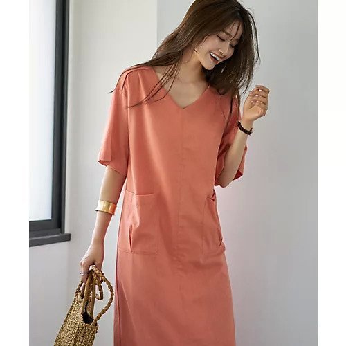 【スタイルデリ/STYLE DELI】のファスナースリット麻混Vネックワンピース 人気、トレンドファッション・服の通販 founy(ファニー) 　ファッション　Fashion　レディースファッション　Fashion for Women　ワンピース　Dresses　オレンジ　Orange　秋　Autumn　カーディガン　Cardigan, Knitwear　ジャケット　Jacket, Outerwear　スニーカー　Sneakers, Trainers　スリット　Slit, Slit Detail　デコルテ　Décolleté, Neckline　ピーチ　Peach, Soft Touch　フロント　Front, Front Design　ペチコート　Petticoat, Underskirt　ポケット　Pocket, Pocket Detail　ライダース　Riders　ワイド　Wide, Wide Fit　冬　Winter / This Winter　夏　Summer　other-3|ID: prp329100004642613 ipo3291000000033487581