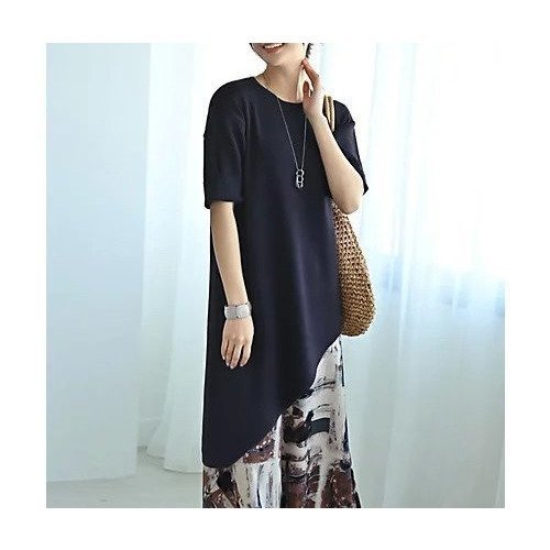 【スタイルデリ/STYLE DELI】の【Kana Oyama BLK001】アシメトップス/DELI size インテリア・キッズ・メンズ・レディースファッション・服の通販 founy(ファニー) 　ファッション　Fashion　レディースファッション　Fashion for Women　トップス・カットソー　Cut & Sew Tops　アシンメトリー　Asymmetrical Style　春　Spring　コラボ　Collaboration, Collab　コレクション　Collection, Seasonal Line　ショルダー　Shoulder, Shoulder Strap　シンプル　Simple, Minimal　ストレート　Straight, Straight Cut　デニム　Denim, Jeans Material　ドロップ　Drop Shoulder, Dropped Style　ネックレス　Necklace, Pendant Necklace　長袖　Long Sleeve, Full Sleeve　バランス　Balance, Style Balance　フォルム　Silhouette, Form　レギンス　Leggings, Stretch Pants　ロング　Long, Long-Length　ワイド　Wide, Wide Fit　A/W・秋冬　Autumn/Winter　S/S・春夏　SS, Spring/Summer, Warm Season　夏　Summer　エレガント 上品　Elegant　ネイビー|ID: prp329100004643651 ipo3291000000033499054