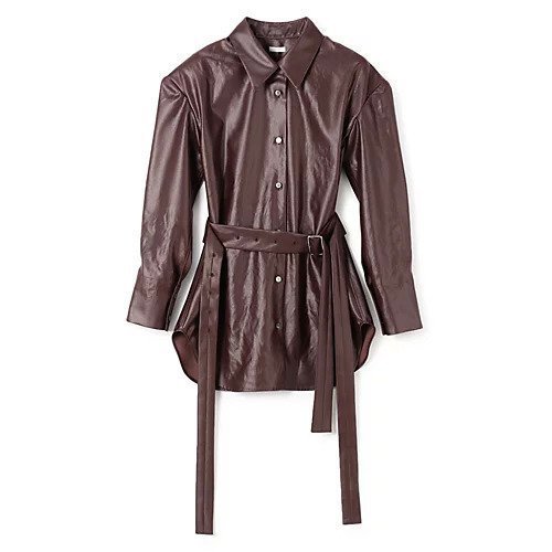 【テルマ/TELMA】のLeather-like Tailored Shirt インテリア・キッズ・メンズ・レディースファッション・服の通販 founy(ファニー) 　ファッション　Fashion　レディースファッション　Fashion for Women　トップス・カットソー　Cut & Sew Tops　シャツ・ブラウス・オフィスカジュアル　Elegant Blouses & Button-Ups　2025年　2025　2025-2026秋冬・A/W　Autumn/Winter 2025–26 AW25–26　カフス　Cuff Design　ロング　Long, Long-Length　洗える　Machine Washable　Bordeaux|ID: prp329100004644538 ipo3291000000035919608