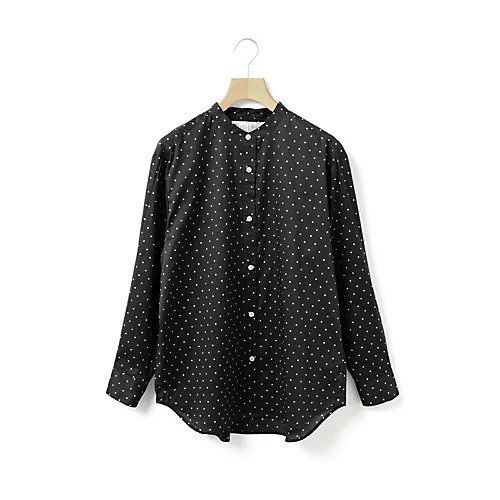【ミディウミ/MidiUmi】のドット柄バンドカラーシャツ インテリア・キッズ・メンズ・レディースファッション・服の通販 founy(ファニー) 　ファッション　Fashion　レディースファッション　Fashion for Women　トップス・カットソー　Cut & Sew Tops　シャツ・ブラウス・オフィスカジュアル　Elegant Blouses & Button-Ups　ドット　Polka Dot, Dot Pattern　人気　Popular, Best Seller　ブラック|ID: prp329100004644553 ipo3291000000035437342