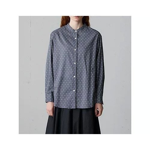 【ミディウミ/MidiUmi】のドット柄バンドカラーシャツ インテリア・キッズ・メンズ・レディースファッション・服の通販 founy(ファニー) 　ファッション　Fashion　レディースファッション　Fashion for Women　トップス・カットソー　Cut & Sew Tops　シャツ・ブラウス・オフィスカジュアル　Elegant Blouses & Button-Ups　ドット　Polka Dot, Dot Pattern　人気　Popular, Best Seller　グレー|ID: prp329100004644553 ipo3291000000035437347