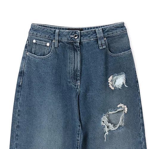 【シモーン ロシャ/SIMONE ROCHA】のCROPPED DISTRESSED STRAIGHT LEG JEANS W/ EMB 人気、トレンドファッション・服の通販 founy(ファニー) 　ファッション　Fashion　レディースファッション　Fashion for Women　2025年　2025　2025-2026秋冬・A/W　Autumn/Winter 2025–26 AW25–26　クラッシュ　Distressed, Crashed Style　デニム　Denim, Jeans Material　パッチ　Patch, Appliqué　ビジュー　Bijou, Jewel-like Accent　フラワー　Flower, Floral　モチーフ　Motif, Design Theme　洗える　Machine Washable　other-3|ID: prp329100004644595 ipo3291000000033512850