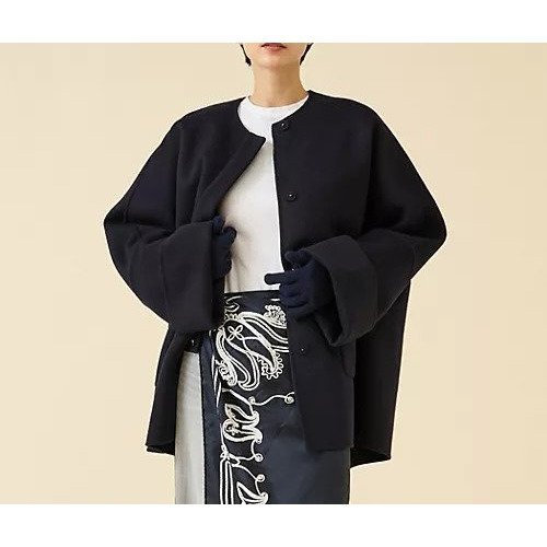 【マルティニーク/martinique】のウールリバーノーカラーコート インテリア・キッズ・メンズ・レディースファッション・服の通販 founy(ファニー) 　ファッション　Fashion　レディースファッション　Fashion for Women　アウター　Coat / Outerwear Collection　コート・ロングコート・ピーコート　Long Coats, Peacoats & More　おすすめ　Recommended / Our Picks　ボトム　Bottoms, Lower Wear　ポンチョ　Poncho, Cape Style　ネイビー|ID: prp329100004644677 ipo3291000000033514977