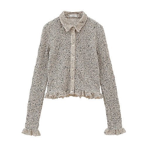 【クラネ/CLANE】のMIX MESH GATHER SHIRT インテリア・キッズ・メンズ・レディースファッション・服の通販 founy(ファニー) 　ファッション　Fashion　レディースファッション　Fashion for Women　トップス・カットソー　Cut & Sew Tops　シャツ・ブラウス・オフィスカジュアル　Elegant Blouses & Button-Ups　2025年　2025　2025-2026秋冬・A/W　Autumn/Winter 2025–26 AW25–26　コンパクト　Compact, Small Size　シャーリング　Shirring, Ruched　ストレッチ　Stretch, Stretchy Fabric　テクスチャー　Texture, Textured Fabric　ネップ　Nepp, Slub Yarn　フェミニン　Feminine, Girly　フリル　Frill, Ruffle　ランダム　Random, Irregular　IVORY|ID: prp329100004645367 ipo3291000000033526143
