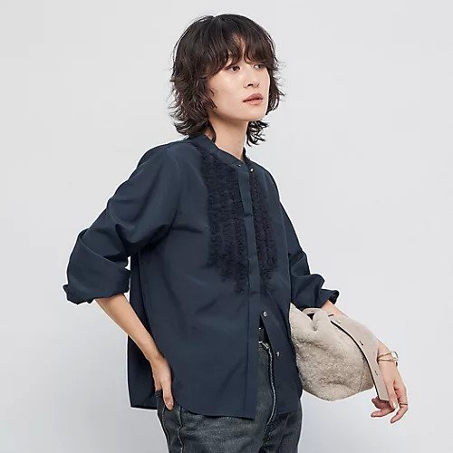 【ノーリーズ/NOLLEY'S】のウォッシャブル前チュールフリルブラウス インテリア・キッズ・メンズ・レディースファッション・服の通販 founy(ファニー) 　ファッション　Fashion　レディースファッション　Fashion for Women　トップス・カットソー　Cut & Sew Tops　シャツ・ブラウス・オフィスカジュアル　Elegant Blouses & Button-Ups　2025年　2025　2025-2026秋冬・A/W　Autumn/Winter 2025–26 AW25–26　おすすめ　Recommended / Our Picks　ウォッシャブル　Machine Washable　ジャケット　Jacket, Outerwear　ジョーゼット　Georgette, Semi-Sheer Fabric　フリル　Frill, Ruffle　フロント　Front, Front Design　ネイビー|ID: prp329100004645400 ipo3291000000033526409