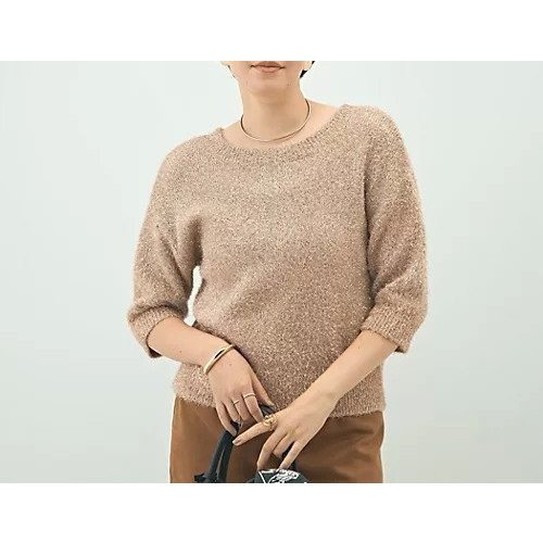 【ノーリーズソフィー/NOLLEY'S sophi】のキラキラフェザー2WAY5分袖プルオーバーニット インテリア・キッズ・メンズ・レディースファッション・服の通販 founy(ファニー) 　ファッション　Fashion　レディースファッション　Fashion for Women　トップス・カットソー　Cut & Sew Tops　ニット　Knit Tops & Sweaters　カジュアルプルオーバー・ニットトップス　Pullovers & Knit Tops / Casual Pullovers　2025年　2025　2025-2026秋冬・A/W　Autumn/Winter 2025–26 AW25–26　カーディガン　Cardigan, Knitwear　デニム　Denim, Jeans Material　フェザー　Feather, Feather Detail　夏　Summer　キャメル|ID: prp329100004645422 ipo3291000000033526571