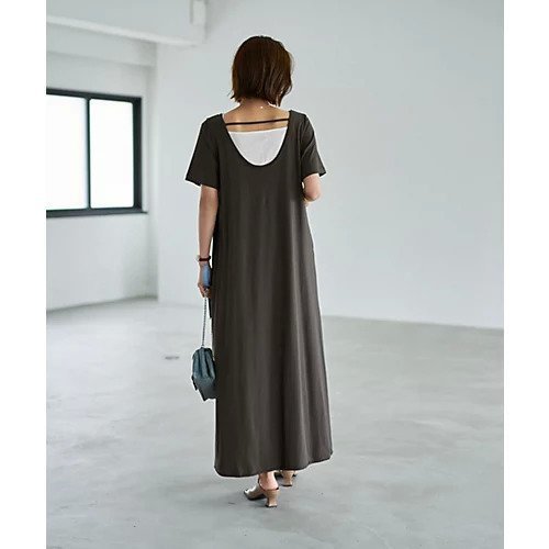 【スタイルデリ/STYLE DELI】の半袖Vネックカットソーワンピース インテリア・キッズ・メンズ・レディースファッション・服の通販 founy(ファニー) 　ファッション　Fashion　レディースファッション　Fashion for Women　ワンピース　Dresses　インナー　Innerwear　カットソー　Cut and Sewn Top　カーディガン　Cardigan, Knitwear　ジャケット　Jacket, Outerwear　スリット　Slit, Slit Detail　デコルテ　Décolleté, Neckline　定番　Standard, Basic Item　ブルゾン　Blouson, Bomber Jacket　ポケット　Pocket, Pocket Detail　半袖　Short Sleeve, Half Sleeve　ランダム　Random, Irregular　ループ　Loop, Loop Knit　ロング　Long, Long-Length　夏　Summer　チャコール|ID: prp329100004646731 ipo3291000000033541013
