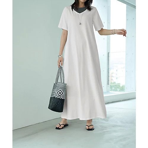【スタイルデリ/STYLE DELI】の半袖Vネックカットソーワンピース インテリア・キッズ・メンズ・レディースファッション・服の通販 founy(ファニー) 　ファッション　Fashion　レディースファッション　Fashion for Women　ワンピース　Dresses　インナー　Innerwear　カットソー　Cut and Sewn Top　カーディガン　Cardigan, Knitwear　ジャケット　Jacket, Outerwear　スリット　Slit, Slit Detail　デコルテ　Décolleté, Neckline　定番　Standard, Basic Item　ブルゾン　Blouson, Bomber Jacket　ポケット　Pocket, Pocket Detail　半袖　Short Sleeve, Half Sleeve　ランダム　Random, Irregular　ループ　Loop, Loop Knit　ロング　Long, Long-Length　夏　Summer　ホワイト|ID: prp329100004646731 ipo3291000000033541017