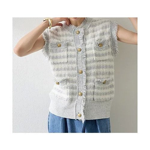 【ウィムガゼット/Whim Gazette】のツィードニットジレ インテリア・キッズ・メンズ・レディースファッション・服の通販 founy(ファニー) 　ファッション　Fashion　レディースファッション　Fashion for Women　アウター　Coat / Outerwear Collection　トップス・カットソー　Cut & Sew Tops　ニット　Knit Tops & Sweaters　ベスト&ジレ / 重ね着スタイル　Vests & Gilets　クラシカル　Classical, Vintage-Inspired　クラシック　Classic, Timeless Style　ツイード　Twill, Twill Weave　ベスト　Vest, Waistcoat　ミックス　Mix, Mixed Style　モダン　Modern, Contemporary　ラグジュアリー　Luxury, Elegant　2025年　2025　2025-2026秋冬・A/W　Autumn/Winter 2025–26 AW25–26　グレー|ID: prp329100004649861 ipo3291000000033589710