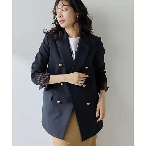 【ウィムガゼット/Whim Gazette】のダブルジャケット インテリア・キッズ・メンズ・レディースファッション・服の通販 founy(ファニー) 　ファッション　Fashion　レディースファッション　Fashion for Women　アウター　Coat / Outerwear Collection　レディースジャケット・軽アウター　Jackets　オックス　Oxford Fabric　クラシカル　Classical, Vintage-Inspired　クラシック　Classic, Timeless Style　コンパクト　Compact, Small Size　ジャケット　Jacket, Outerwear　ストライプ　Stripe, Striped Pattern　ダブル　Double, Double-Breasted　デニム　Denim, Jeans Material　トレンド　Trend, Trending Now　モダン　Modern, Contemporary　リップ　Lip, Lip Motif　おすすめ　Recommended / Our Picks　エレガント 上品　Elegant　2025年　2025　2025-2026秋冬・A/W　Autumn/Winter 2025–26 AW25–26　ネイビー|ID: prp329100004649888 ipo3291000000033589954