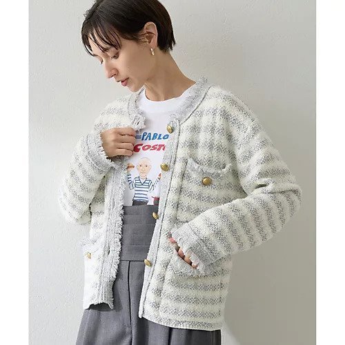 【ウィムガゼット/Whim Gazette】のツィードニットジャケット インテリア・キッズ・メンズ・レディースファッション・服の通販 founy(ファニー) 　ファッション　Fashion　レディースファッション　Fashion for Women　アウター　Coat / Outerwear Collection　レディースジャケット・軽アウター　Jackets　カーディガン　Cardigan, Knitwear　クラシカル　Classical, Vintage-Inspired　ジャケット　Jacket, Outerwear　ツイード　Twill, Twill Weave　フリンジ　Fringe, Tassel　ミックス　Mix, Mixed Style　おすすめ　Recommended / Our Picks　エレガント 上品　Elegant　2025年　2025　2025-2026秋冬・A/W　Autumn/Winter 2025–26 AW25–26　グレー|ID: prp329100004649889 ipo3291000000033589970