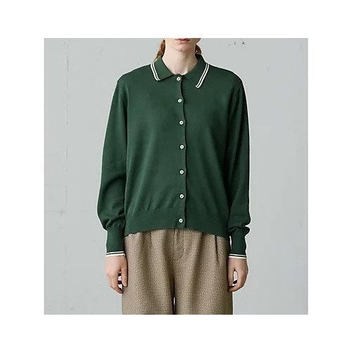 【ミディウミ/MidiUmi】のポロニットカーディガン インテリア・キッズ・メンズ・レディースファッション・服の通販 founy(ファニー) 　ファッション　Fashion　レディースファッション　Fashion for Women　トップス・カットソー　Cut & Sew Tops　ニット　Knit Tops & Sweaters　カーディガン・羽織り　Layered Style Cardigans　ショート　Short, Short Length　ベスト　Vest, Waistcoat　ワイド　Wide, Wide Fit　秋　Autumn　グリーン|ID: prp329100004649968 ipo3291000000033591049