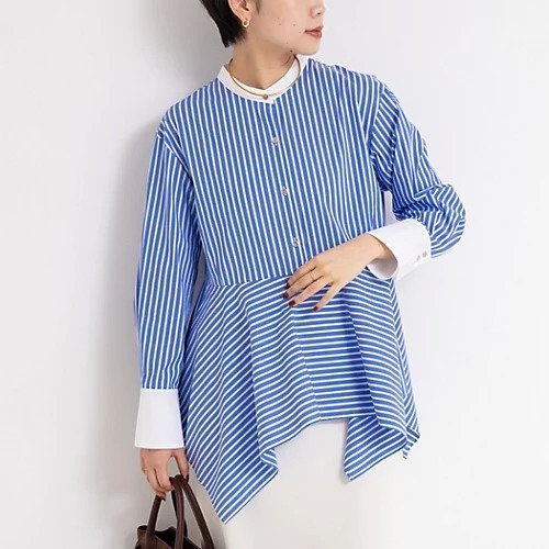 【ノーリーズソフィー/NOLLEY'S sophi】のウォッシャブルハンカチーフヘムシャツ インテリア・キッズ・メンズ・レディースファッション・服の通販 founy(ファニー) 　ファッション　Fashion　レディースファッション　Fashion for Women　トップス・カットソー　Cut & Sew Tops　シャツ・ブラウス・オフィスカジュアル　Elegant Blouses & Button-Ups　2025年　2025　2025-2026秋冬・A/W　Autumn/Winter 2025–26 AW25–26　ストレッチ　Stretch, Stretchy Fabric　メタル　Metal, Metal Parts　ブルー系1|ID: prp329100004651936 ipo3291000000033615211