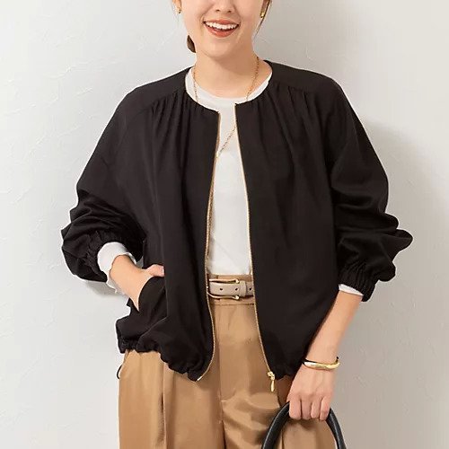 【ノーリーズ/NOLLEY'S】のウォッシャブルジップアップブルゾン インテリア・キッズ・メンズ・レディースファッション・服の通販 founy(ファニー) 　ファッション　Fashion　レディースファッション　Fashion for Women　アウター　Coat / Outerwear Collection　ブルゾンジャケット・スポーティアウター　Blouson Jackets　2025年　2025　2025-2026秋冬・A/W　Autumn/Winter 2025–26 AW25–26　ギャザー　Gathered, Ruffled　グログラン　Grosgrain, Grosgrain Ribbon　ショート　Short, Short Length　ドローコード　Drawcord, Drawstring Cord　ブルゾン　Blouson, Bomber Jacket　ブラック|ID: prp329100004652000 ipo3291000000033615703