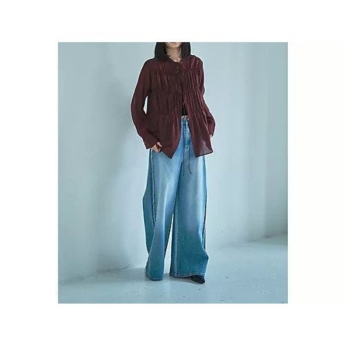 【マージュール/marjour】のSHIRRING TIE BLOUSE 人気、トレンドファッション・服の通販 founy(ファニー) 　ファッション　Fashion　レディースファッション　Fashion for Women　インナー　Innerwear　キャミソール　Camisole, Spaghetti Strap Top　シアー　Sheer, See-Through　シフォン　Chiffon, Lightweight Fabric　シャーリング　Shirring, Ruched　ストレッチ　Stretch, Stretchy Fabric　デニム　Denim, Jeans Material　ボトム　Bottoms, Lower Wear　ポケット　Pocket, Pocket Detail　リボン　Ribbon, Bow　ロング　Long, Long-Length　A/W・秋冬　Autumn/Winter　other-3|ID: prp329100004652102 ipo3291000000033616856