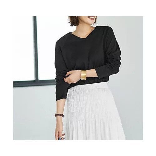 【スタイルデリ/STYLE DELI】の【ものづくりJAPAN】MeltyスムースVネックロングTシャツ インテリア・キッズ・メンズ・レディースファッション・服の通販 founy(ファニー) 　ファッション　Fashion　レディースファッション　Fashion for Women　トップス・カットソー　Cut & Sew Tops　シャツ・ブラウス・オフィスカジュアル　Elegant Blouses & Button-Ups　ロングTシャツ・Tシャツ　Longline T-Shirts & Tees　Vネックトップス　V-Neck Tops / V-Cut Neckline Shirts　インド　Indian Textile　春　Spring　秋　Autumn　カットソー　Cut and Sewn Top　コレクション　Collection, Seasonal Line　シルケット　Silket, Silky Cotton　スリーブ　Sleeve, Long Sleeve / Short Sleeve　タオル　Towel, Bath Towel　人気　Popular, Best Seller　長袖　Long Sleeve, Full Sleeve　ベーシック　Basic, Essential　リラックス　Relax, Relaxed Fit　ロング　Long, Long-Length　冬　Winter / This Winter　ビジネス 仕事 通勤　Business / Work / Commuting　ブラック|ID: prp329100004653160 ipo3291000000033628579