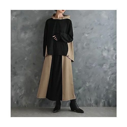 【スタイルデリ/STYLE DELI】の【BLK001】異素材使いスカート インテリア・キッズ・メンズ・レディースファッション・服の通販 founy(ファニー) 　ファッション　Fashion　レディースファッション　Fashion for Women　スカート　Skirts　カットソー　Cut and Sewn Top　スリット　Slit, Slit Detail　スリム　Slim, Slim Fit　台形　A-Line, Trapezoid Shape　定番　Standard, Basic Item　おすすめ　Recommended / Our Picks　夏　Summer　旅行　Travel　エレガント 上品　Elegant　ブラック&#215;ベージュ|ID: prp329100004653176 ipo3291000000033628752