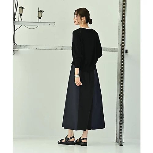 【スタイルデリ/STYLE DELI】の【BLK001】異素材使いスカート 人気、トレンドファッション・服の通販 founy(ファニー) 　ファッション　Fashion　レディースファッション　Fashion for Women　スカート　Skirts　カットソー　Cut and Sewn Top　スリット　Slit, Slit Detail　スリム　Slim, Slim Fit　台形　A-Line, Trapezoid Shape　定番　Standard, Basic Item　おすすめ　Recommended / Our Picks　夏　Summer　旅行　Travel　エレガント 上品　Elegant　other-2|ID: prp329100004653176 ipo3291000000033628753