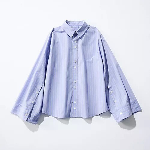 【スアデオ/suadeo】のワイドスリーブケープシャツ インテリア・キッズ・メンズ・レディースファッション・服の通販 founy(ファニー) 　ファッション　Fashion　レディースファッション　Fashion for Women　トップス・カットソー　Cut & Sew Tops　シャツ・ブラウス・オフィスカジュアル　Elegant Blouses & Button-Ups　洗える　Machine Washable　吸水　Absorbent, Quick-Dry　ストライプ　Stripe, Striped Pattern　ストレッチ　Stretch, Stretchy Fabric　スリーブ　Sleeve, Long Sleeve / Short Sleeve　バランス　Balance, Style Balance　フロント　Front, Front Design　ワイド　Wide, Wide Fit　ブルーストライプ|ID: prp329100004655216 ipo3291000000036321167