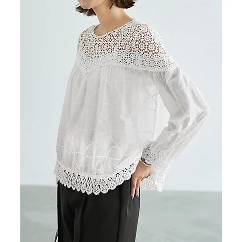【スタイルデリ/STYLE DELI】の上部がレースのギャザーブラウス 人気、トレンドファッション・服の通販 founy(ファニー) 　ファッション　Fashion　レディースファッション　Fashion for Women　トップス・カットソー　Cut & Sew Tops　シャツ・ブラウス・オフィスカジュアル　Elegant Blouses & Button-Ups　イエロー　Yellow　インナー　Innerwear　キャミソール　Camisole, Spaghetti Strap Top　ギャザー　Gathered, Ruffled　サロペット　Overalls, Salopette　スカラップ　Scallop, Scalloped Edge　ストレート　Straight, Straight Cut　スリット　Slit, Slit Detail　タンク　Tank Top, Sleeveless Top　デコルテ　Décolleté, Neckline　定番　Standard, Basic Item　長袖　Long Sleeve, Full Sleeve　防寒　Cold Protection, Winter-Ready　ラウンド　Round, Round Neck　レース　Lace, Lace Fabric　夏　Summer　 other-1|ID: prp329100004660511 ipo3291000000033726780