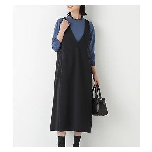 【ヒューマンウーマン/HUMAN WOMAN】のストレッチポンチVネックジャンパースカート 人気、トレンドファッション・服の通販 founy(ファニー) 　ファッション　Fashion　レディースファッション　Fashion for Women　スカート　Skirts　おすすめ　Recommended / Our Picks　カットソー　Cut and Sewn Top　スタンダード　Standard, Basic　ストレッチ　Stretch, Stretchy Fabric　リラックス　Relax, Relaxed Fit　エレガント 上品　Elegant　 other-1|ID: prp329100004664825 ipo3291000000033744149