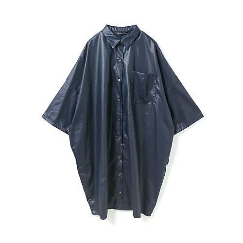 【ミズイロ インド/mizuiro ind】のグロッシーワイドハーフスリーブシャツワンピース インテリア・キッズ・メンズ・レディースファッション・服の通販 founy(ファニー) 　ファッション　Fashion　レディースファッション　Fashion for Women　ワンピース　Dresses　シャツワンピース / 1枚で着映えコーデ　Shirt Dresses　オイル　Body Oil　ベーシック　Basic, Essential　レギュラー　Regular, Standard Fit　ワイド　Wide, Wide Fit　定番　Standard, Basic Item　ネイビー|ID: prp329100004664874 ipo3291000000033744491