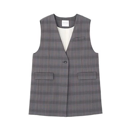 【ヒューマンウーマン/HUMAN WOMAN】の強撚シャークスキンノーカラージレ 人気、トレンドファッション・服の通販 founy(ファニー) 　ファッション　Fashion　レディースファッション　Fashion for Women　アウター　Coat / Outerwear Collection　トップス・カットソー　Cut & Sew Tops　ベスト&ジレ / 重ね着スタイル　Vests & Gilets　おすすめ　Recommended / Our Picks　スタンダード　Standard, Basic　ストレッチ　Stretch, Stretchy Fabric　セットアップ　Set-Up, Coordinated Outfit　チェック　Check, Plaid, Tartan　ベスト　Vest, Waistcoat　エレガント 上品　Elegant　other-2|ID: prp329100004664910 ipo3291000000033744793