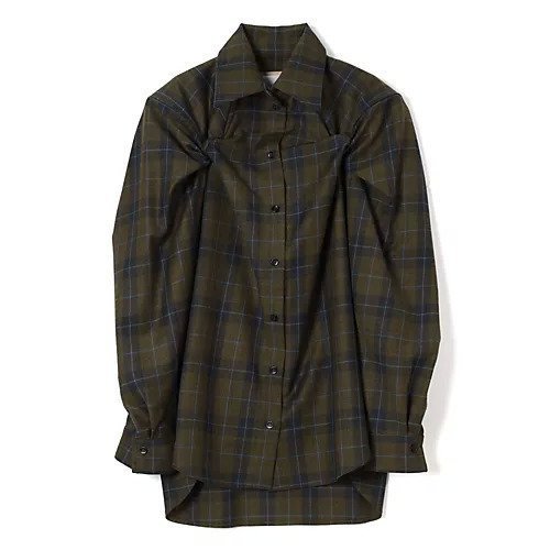 【リトコフスカヤ/LITKOVSKA】のWool shirt with twisted side details インテリア・キッズ・メンズ・レディースファッション・服の通販 founy(ファニー) https://founy.com/ ファッション Fashion レディースファッション Fashion for Women トップス・カットソー Cut & Sew Tops シャツ・ブラウス・オフィスカジュアル Elegant Blouses & Button-Ups 2025年 2025 2025-2026秋冬・A/W Autumn/Winter 2025–26 AW25–26 チェック Check, Plaid, Tartan ツイスト Tweed, Tweed Fabric ボトム Bottoms, Lower Wear |ID: prp329100004665051 ipo3291000000036044485