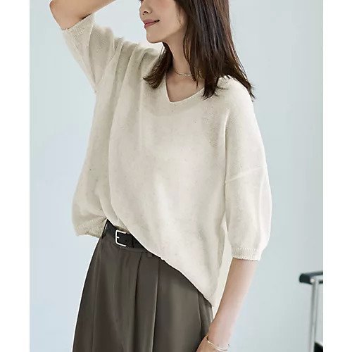 【スタイルデリ/STYLE DELI】のリネン混シアー編み5分袖Vネックニット インテリア・キッズ・メンズ・レディースファッション・服の通販 founy(ファニー) https://founy.com/ ファッション Fashion レディースファッション Fashion for Women トップス・カットソー Cut & Sew Tops ニット Knit Tops & Sweaters Vネックトップス V-Neck Tops / V-Cut Neckline Shirts イエロー Yellow 秋 Autumn カットソー Cut and Sewn Top キャミソール Camisole, Spaghetti Strap Top シアー Sheer, See-Through シンプル Simple, Minimal ジュエリー Jewelry, Accessories ストレート Straight, Straight Cut スリット Slit, Slit Detail タンク Tank Top, Sleeveless Top フォルム Silhouette, Form リアル Real, Realistic リネン Linen, Linen Fabric 冬 Winter / This Winter 夏 Summer |ID: prp329100004665055 ipo3291000000033745646